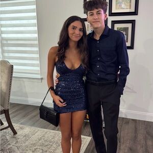 Windsor Navy Blue Sequin Backless Dress